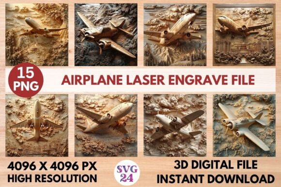 Airplane Laser Engrave File: 3D PNG Ready to Print