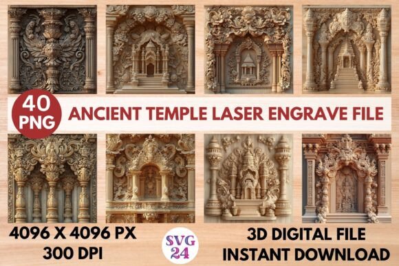 Ancient Temple Laser Engrave File: 3D Ready-to-Print Design