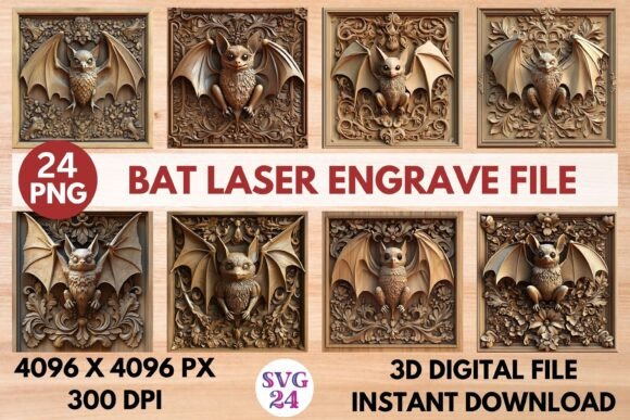 Bat Laser Engrave File: 3D PNG for Crafts & Decor