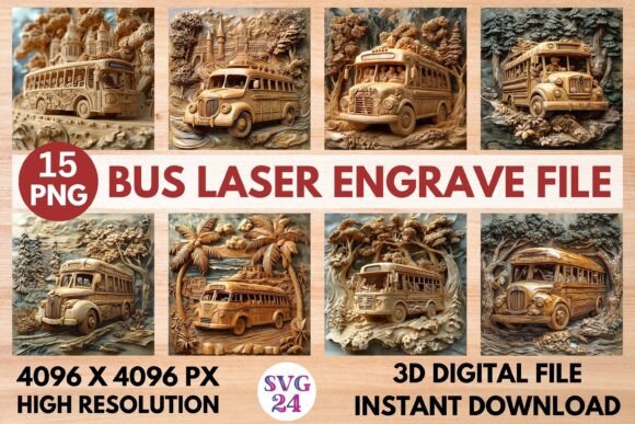 Bus Laser Engrave File: Premium PNG Designs for Your Projects