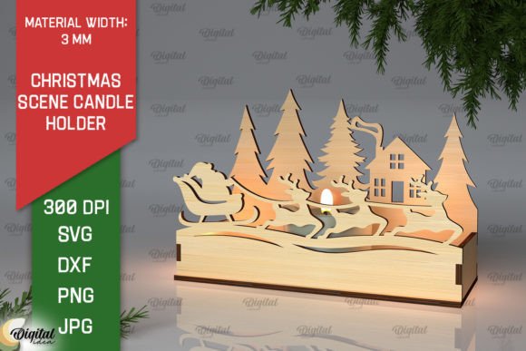Christmas Scene Candle Holder Laser Cut Design