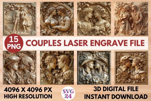 Couples Laser Engrave File: Premium 3D PNG for Projects