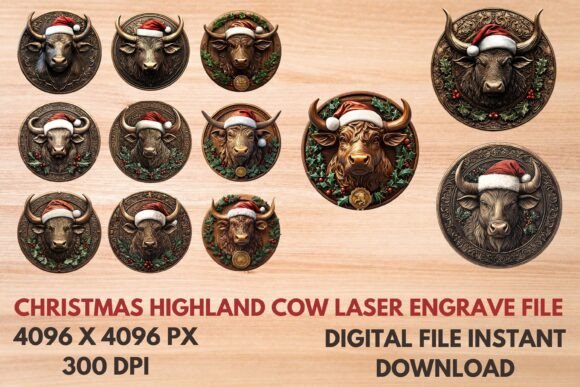 Create Festive Magic with Christmas Highland Cow Laser Engraving Designs
