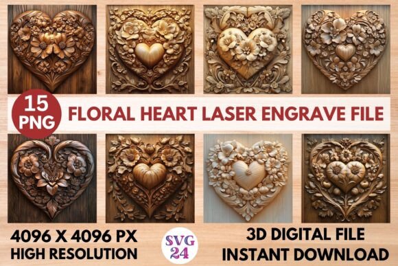 Elevate Your Craft with a Premium Floral Heart Laser Engrave File
