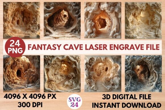 Fantasy Cave Laser Engrave File: 3D Engrave Design for Projects