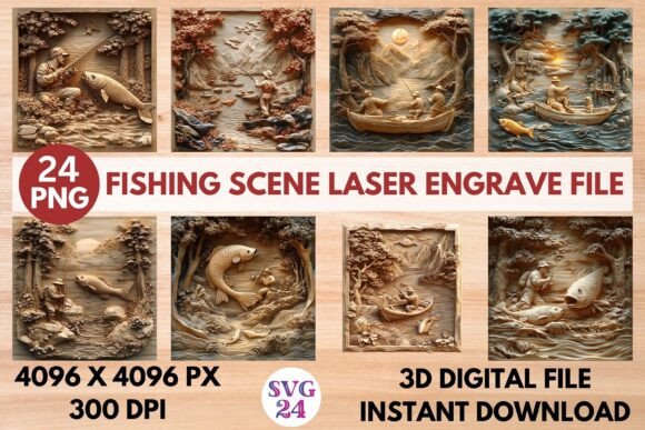Fishing Scene Laser Engrave File: A Premium Design Asset