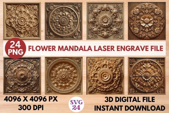 Flower Mandala Laser Engrave File: Stunning 3D Designs for Projects