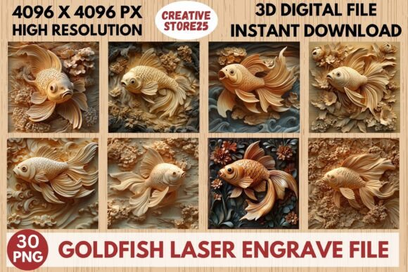 Goldfish Laser Engrave File: Stunning 3D Ready Designs