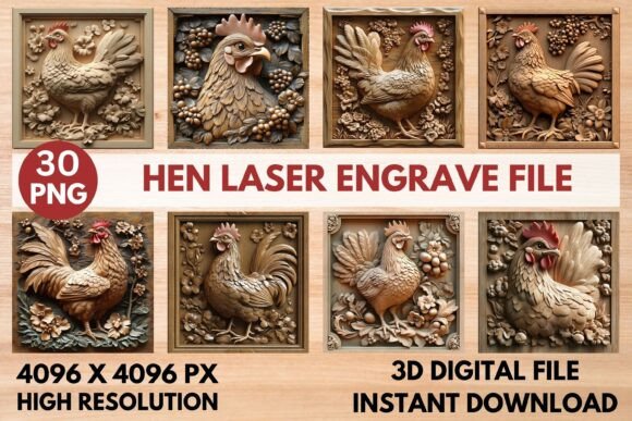 Hen Laser Engrave File: Premium 3D Designs for Your Projects