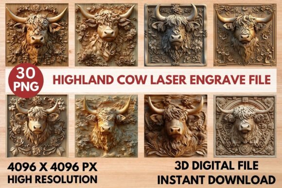 Highland Cow Laser Engrave File: Rustic Charm for Your Projects