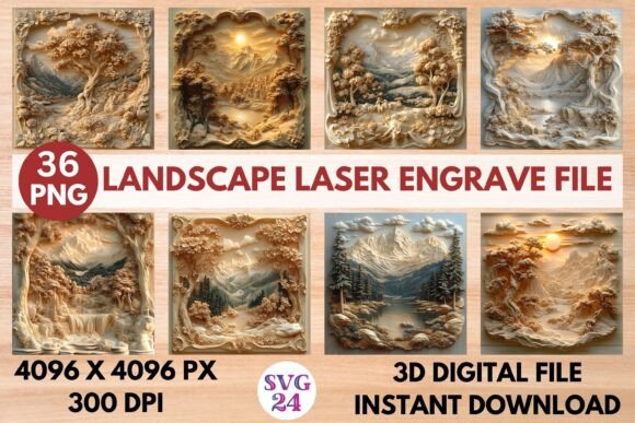 Landscape Laser Engrave File: 3D Ready-to-Print PNG Designs