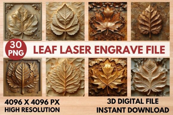 Leaf Laser Engrave File: 3D PNG for Creative Projects