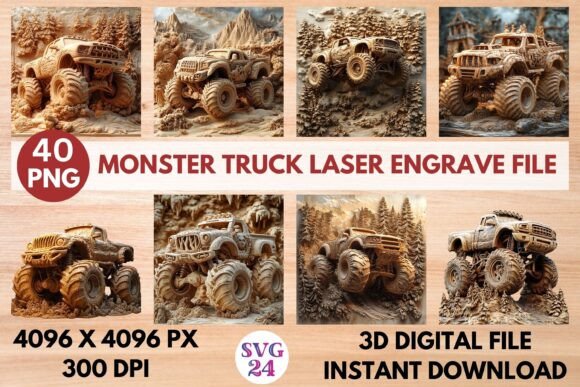 Monster Truck Laser Engrave File: 3D Ready Designs
