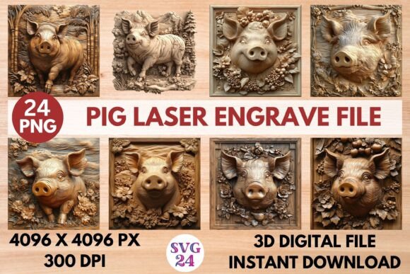 Pig Laser Engrave File: Creative 3D Design for Projects