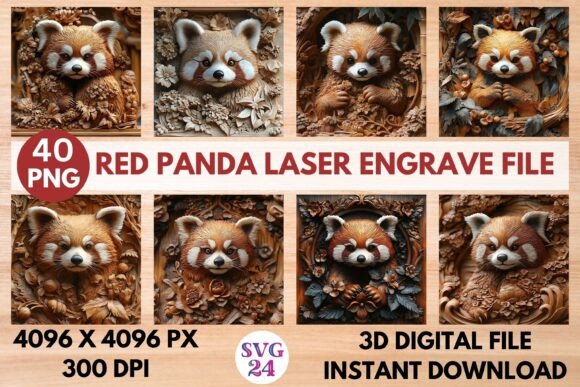 Red Panda Laser Engrave File: 3D PNG Ready to Print