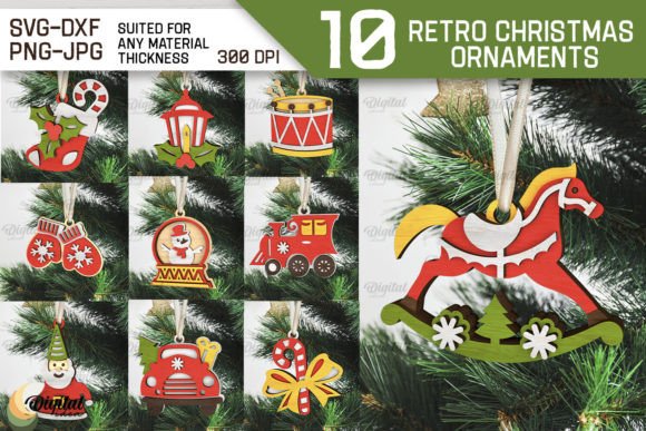 Retro Christmas Ornament LaserCut Bundle: Festive SVG Decor