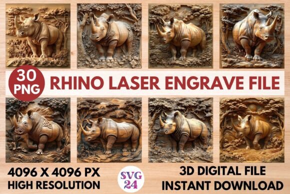 Rhino Laser Engrave File: Premium 3D PNG Set