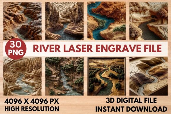 River Laser Engrave File: Beautiful 3D Design for Your Projects