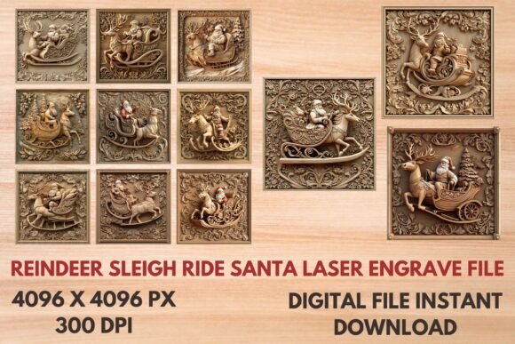Sleigh Ride Santa Laser Engrave File for Holiday Projects