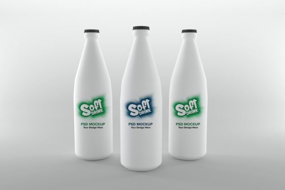 Soft Drink Three Bottle Mockup: 3D Realistic Branding