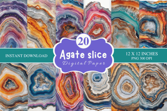 Stunning Agate Slice Digital Paper Bundle for Creative Projects