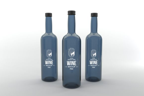Wine Three Bottle Mockup: Realistic 3D Branding Showcase