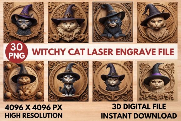 Witchy Cat Laser Engrave File: A Mystical Design Asset