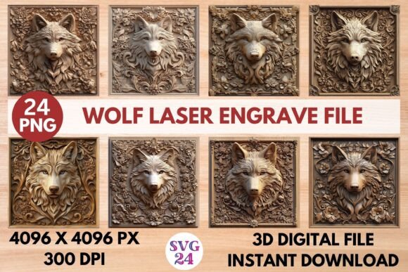 Wolf Laser Engrave File: Premium 3D Design for Creators